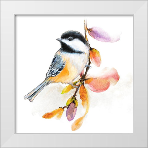 Watercolor Chickadee II White Modern Wood Framed Art Print by Diannart
