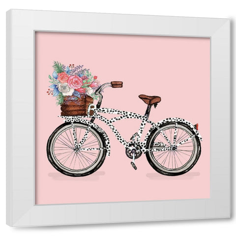 Bicycle With Flower Basket White Modern Wood Framed Art Print by Medley, Elizabeth