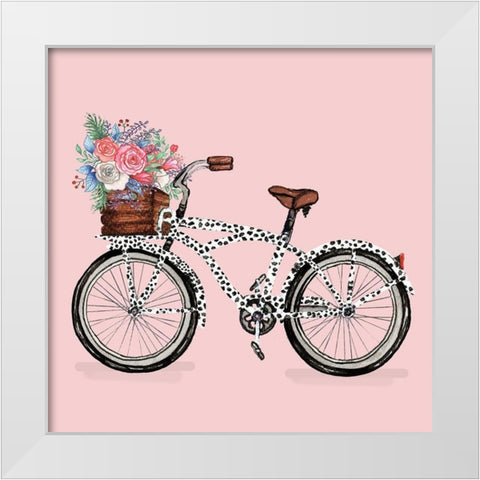 Bicycle With Flower Basket White Modern Wood Framed Art Print by Medley, Elizabeth