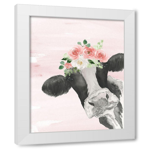 Crowned Cow on Pink White Modern Wood Framed Art Print by Price, Lucille