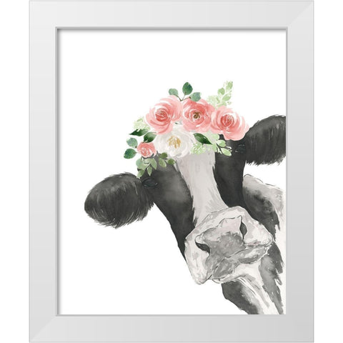 Hello Cow With Flower Crown White Modern Wood Framed Art Print by Price, Lucille