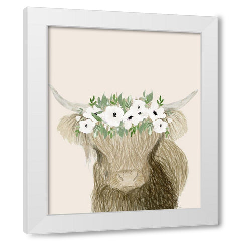 Floral Crowned Bull White Modern Wood Framed Art Print by Price, Lucille