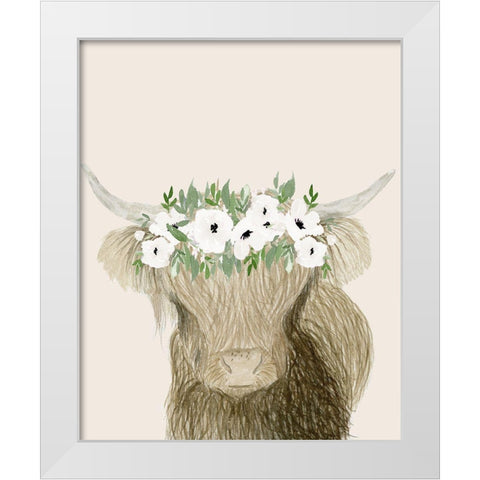 Floral Crowned Bull White Modern Wood Framed Art Print by Price, Lucille