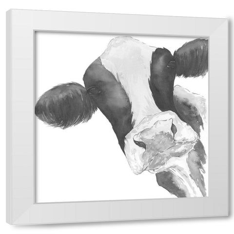 Hello Cow White Modern Wood Framed Art Print by Price, Lucille