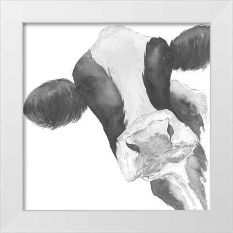 Hello Cow White Modern Wood Framed Art Print by Price, Lucille