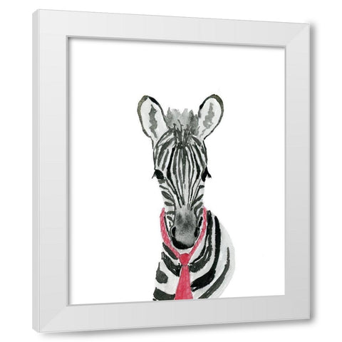Zebra With Tie White Modern Wood Framed Art Print by Price, Lucille
