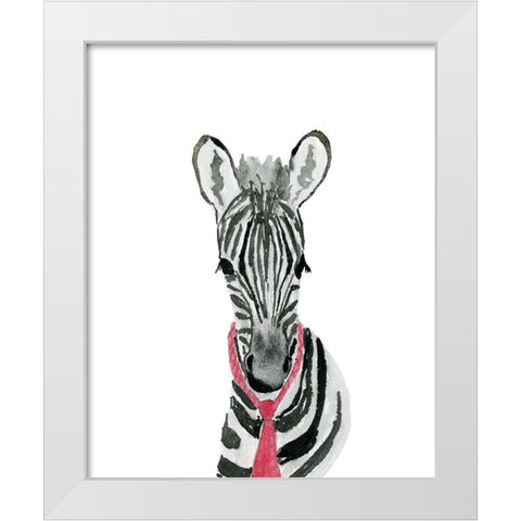 Zebra With Tie White Modern Wood Framed Art Print by Price, Lucille