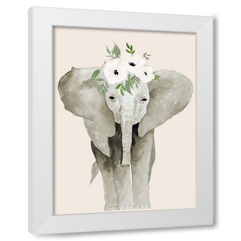 Floral Crowned Elephant White Modern Wood Framed Art Print by Price, Lucille