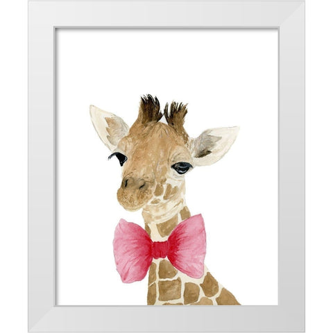 Giraffe With Bow White Modern Wood Framed Art Print by Price, Lucille