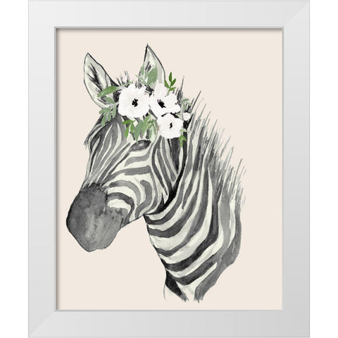 Floral Crowned Zebra White Modern Wood Framed Art Print by Price, Lucille