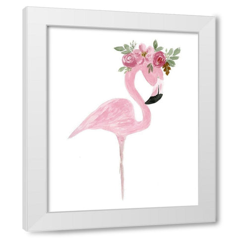 Pink Floral Crown Flamingo White Modern Wood Framed Art Print by Price, Lucille