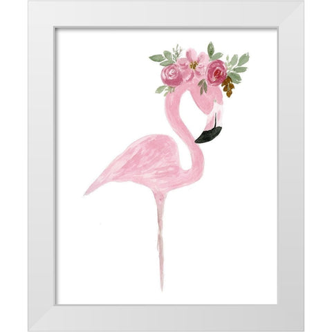 Pink Floral Crown Flamingo White Modern Wood Framed Art Print by Price, Lucille