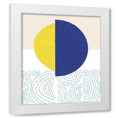 Blue and Yellow Mod Circles I White Modern Wood Framed Art Print by Bucheli, Jen