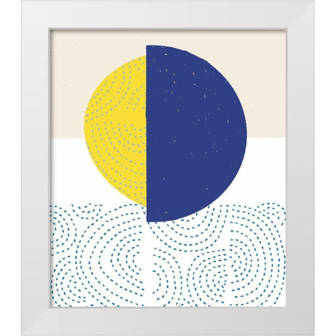 Blue and Yellow Mod Circles I White Modern Wood Framed Art Print by Bucheli, Jen