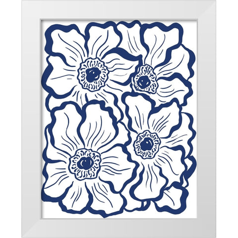 Navy Floral Linocut I White Modern Wood Framed Art Print by Medley, Elizabeth