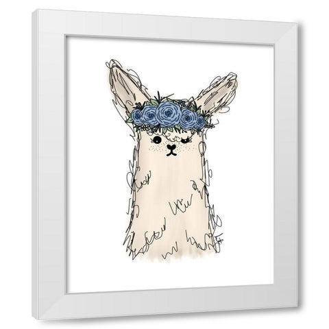 Flower Crown Llama White Modern Wood Framed Art Print by Torres, Melanie