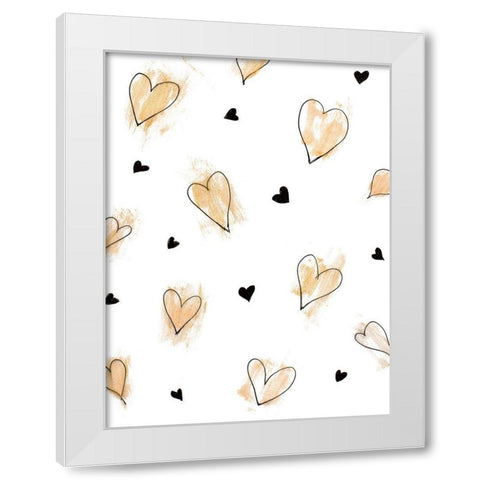 Gold Hearts Pattern White Modern Wood Framed Art Print by Loreth, Lanie