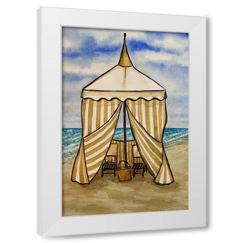 Golden Beach Cabana White Modern Wood Framed Art Print by Biscardi, Nicholas