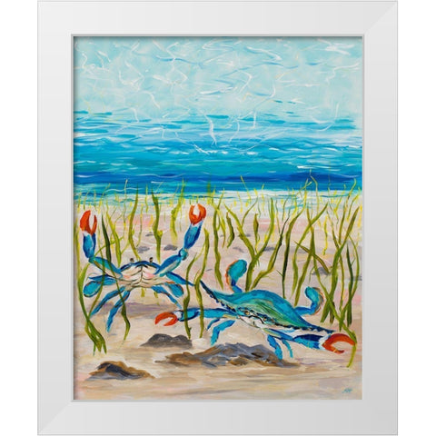 Blue Crabs White Modern Wood Framed Art Print by DeRice, Julie