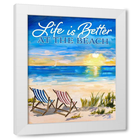 Life Is Better At The Beach White Modern Wood Framed Art Print by DeRice, Julie