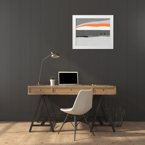 Birds Over Water White Modern Wood Framed Art Print by Tom, Ella