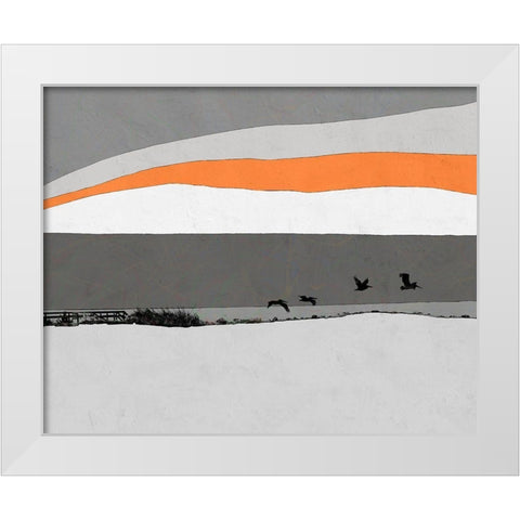 Birds Over Water White Modern Wood Framed Art Print by Tom, Ella