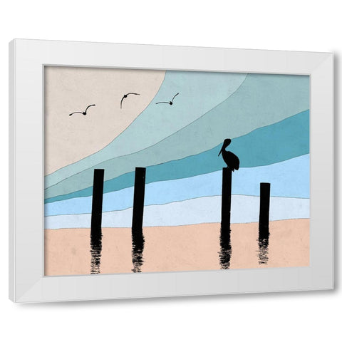 Pelican Post I White Modern Wood Framed Art Print by Tom, Ella