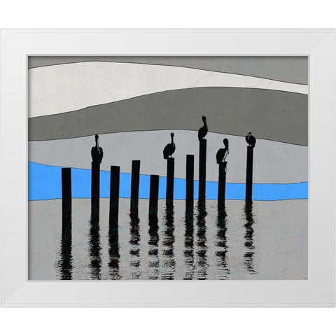 Pelican View White Modern Wood Framed Art Print by Tom, Ella