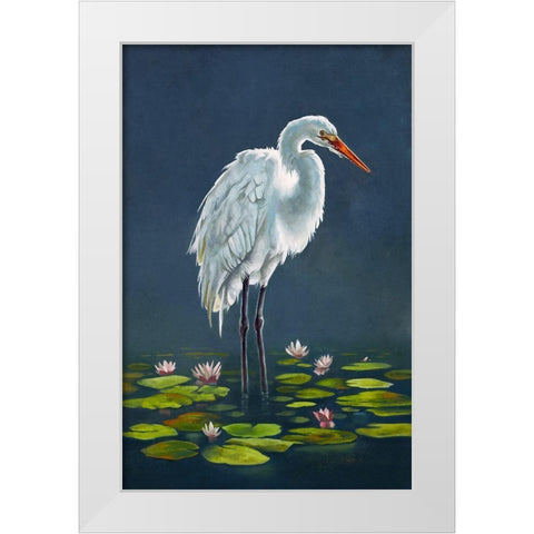 Egret Amongst The Lily Pads White Modern Wood Framed Art Print by Sheppard, Lucca