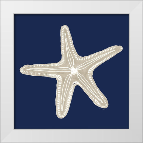 Beige Starfish On Navy II White Modern Wood Framed Art Print by Loreth, Lanie