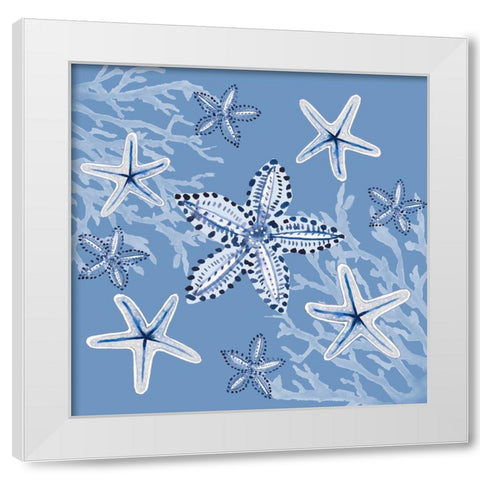 Indigo Dots Starfish Seascape White Modern Wood Framed Art Print by Loreth, Lanie