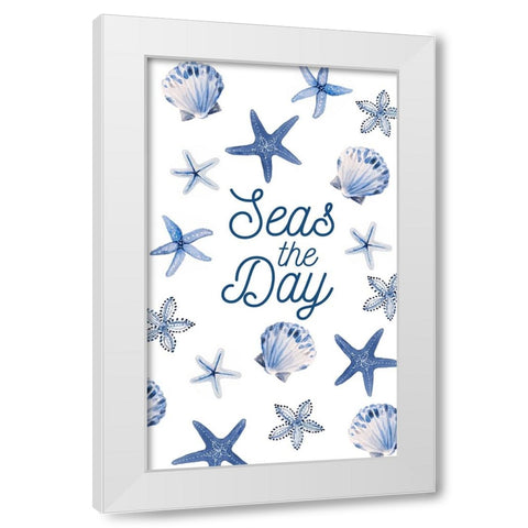 Seas The Day Indigo Starfish White Modern Wood Framed Art Print by Loreth, lanie