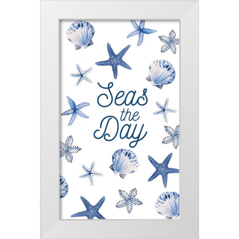 Seas The Day Indigo Starfish White Modern Wood Framed Art Print by Loreth, lanie