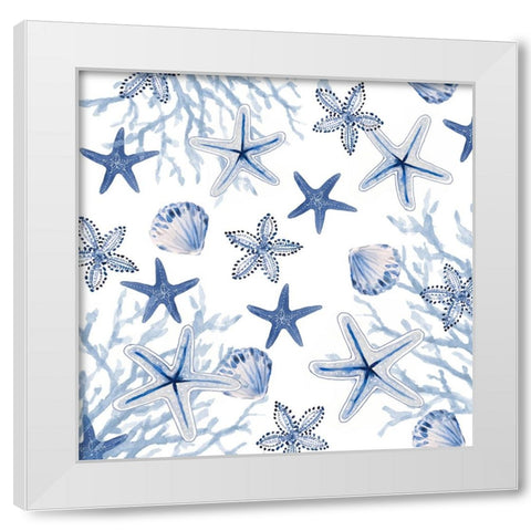Indigo Starfish Coral Sea White Modern Wood Framed Art Print by Loreth, lanie