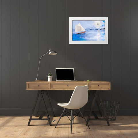 Sailing In Moonlight White Modern Wood Framed Art Print by Maria, Robin