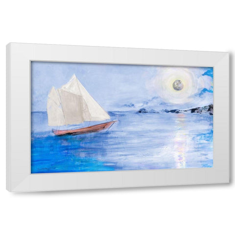 Sailing In Moonlight White Modern Wood Framed Art Print by Maria, Robin