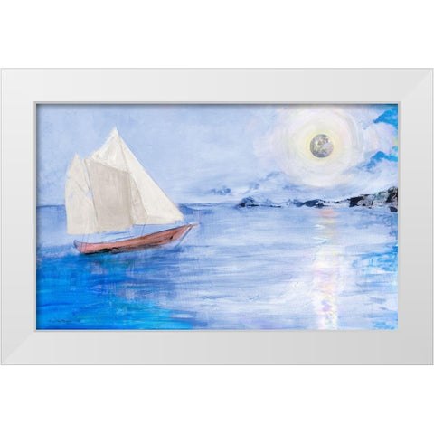 Sailing In Moonlight White Modern Wood Framed Art Print by Maria, Robin