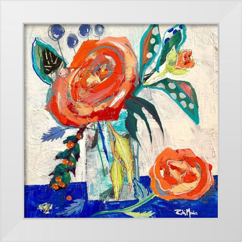 Rose And Berry Rendezvous  White Modern Wood Framed Art Print by Maria, Robin