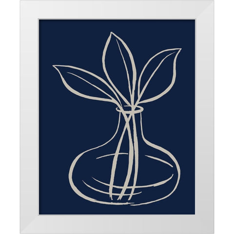 Line Leaves In Vase On Navy I White Modern Wood Framed Art Print by Medley, Elizabeth