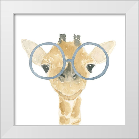 Giraffe With Glasses White Modern Wood Framed Art Print by Price, Lucille