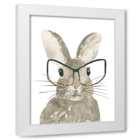 Bunny With Glasses White Modern Wood Framed Art Print by Price, Lucille