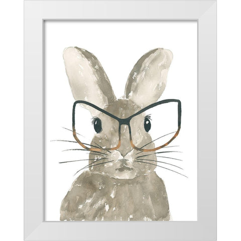 Bunny With Glasses White Modern Wood Framed Art Print by Price, Lucille