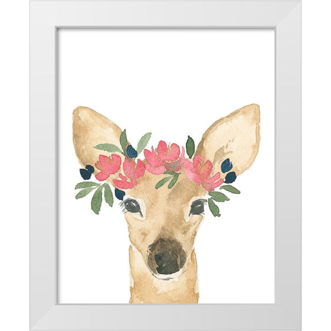 Baby Deer With A Floral Crown White Modern Wood Framed Art Print by Price, Lucille