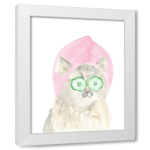 Spa Kitten White Modern Wood Framed Art Print by Price, Lucille