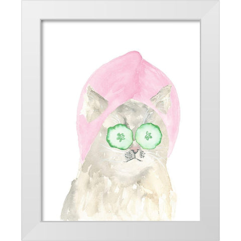 Spa Kitten White Modern Wood Framed Art Print by Price, Lucille