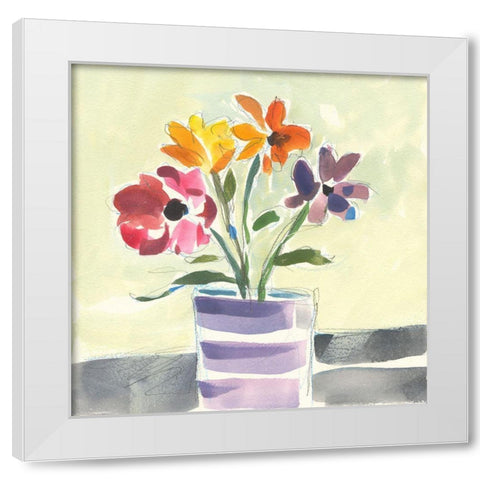 Morning Flowers White Modern Wood Framed Art Print by Athas, Vas