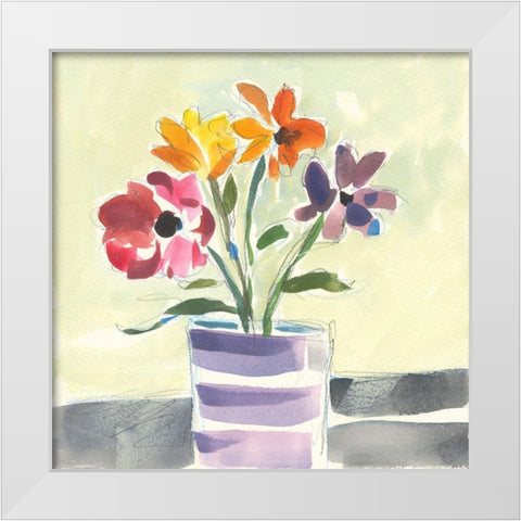Morning Flowers White Modern Wood Framed Art Print by Athas, Vas