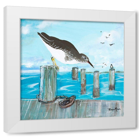 Sandpiper Pier White Modern Wood Framed Art Print by Maria, Robin