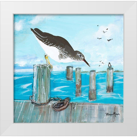 Sandpiper Pier White Modern Wood Framed Art Print by Maria, Robin