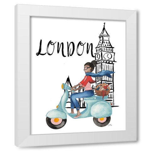 London By Moped White Modern Wood Framed Art Print by Medley, Elizabeth